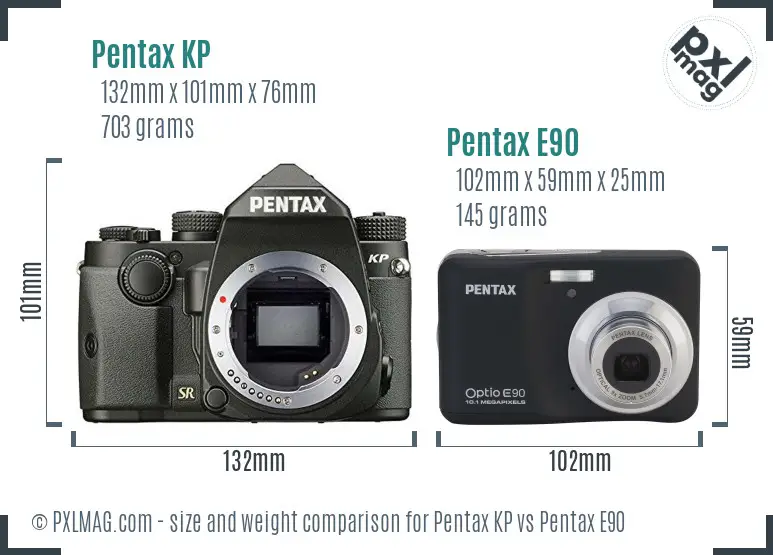 Pentax KP vs Pentax E90 size comparison