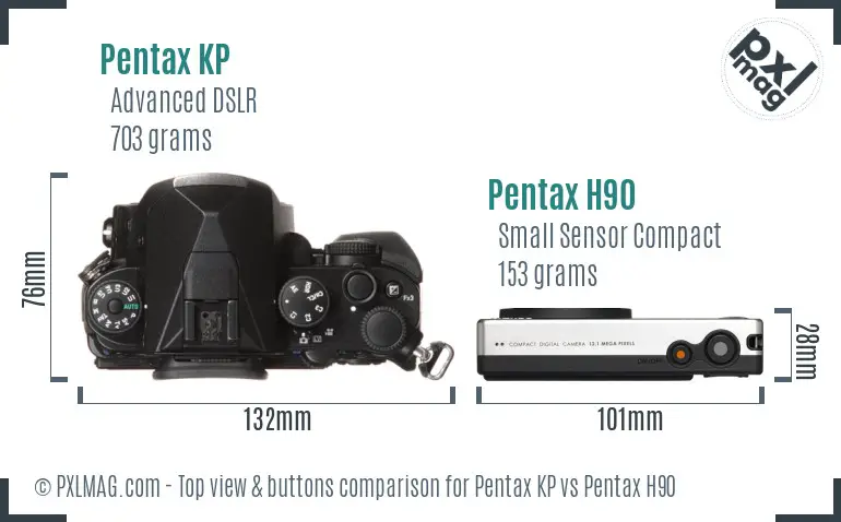 Pentax KP vs Pentax H90 top view buttons comparison