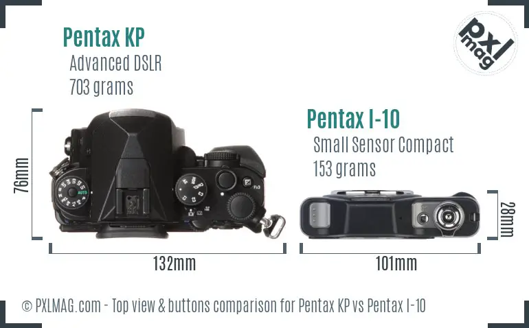 Pentax KP vs Pentax I-10 top view buttons comparison