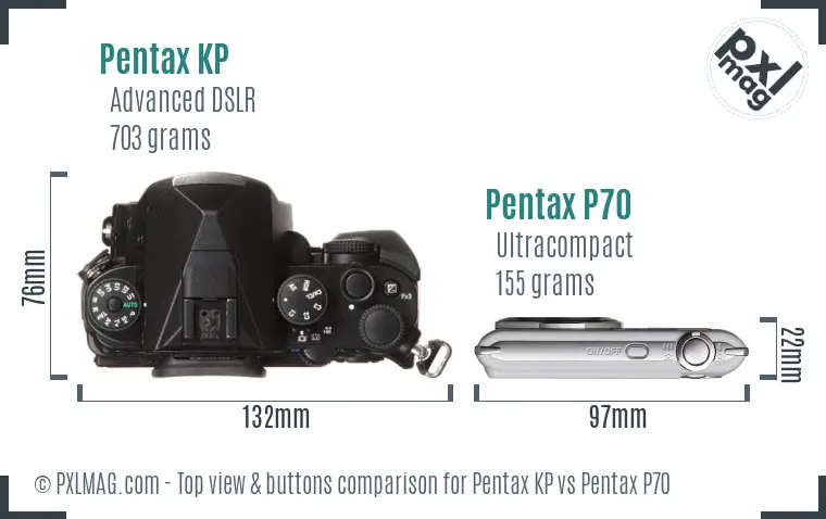 Pentax KP vs Pentax P70 top view buttons comparison