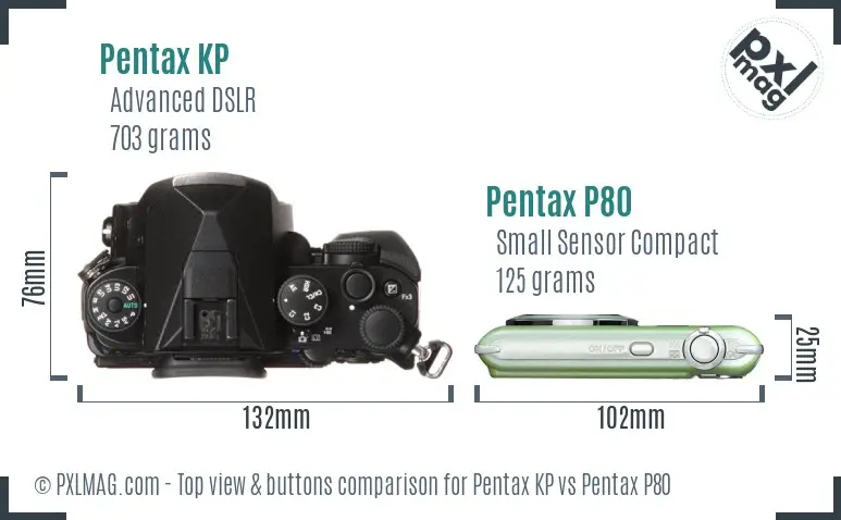 Pentax KP vs Pentax P80 top view buttons comparison