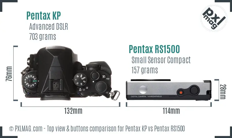 Pentax KP vs Pentax RS1500 top view buttons comparison
