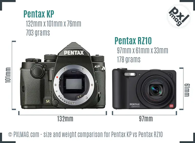 Pentax KP vs Pentax RZ10 size comparison