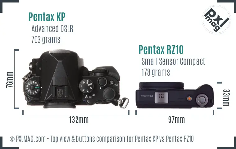 Pentax KP vs Pentax RZ10 top view buttons comparison