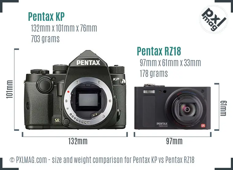 Pentax KP vs Pentax RZ18 size comparison