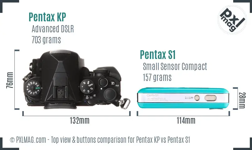 Pentax KP vs Pentax S1 top view buttons comparison