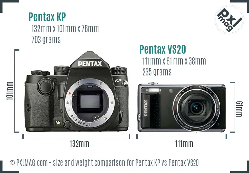 Pentax KP vs Pentax VS20 size comparison