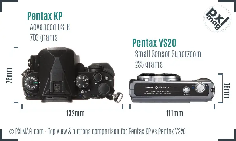 Pentax KP vs Pentax VS20 top view buttons comparison