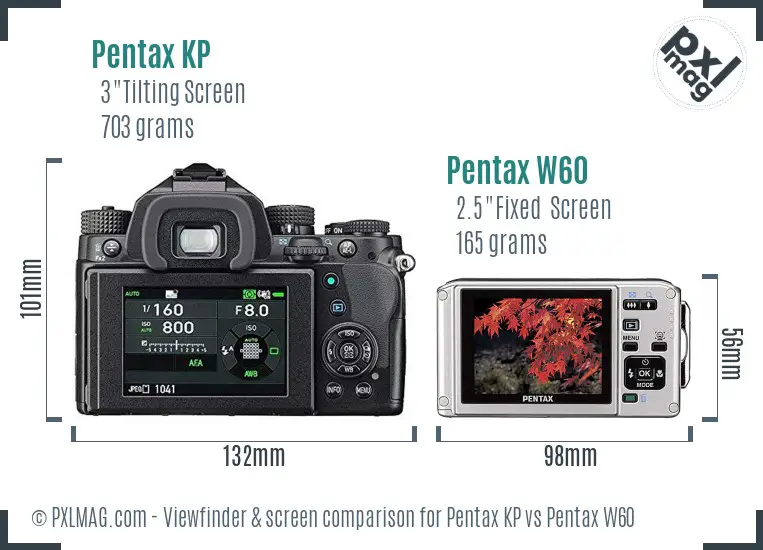 Pentax KP vs Pentax W60 Screen and Viewfinder comparison