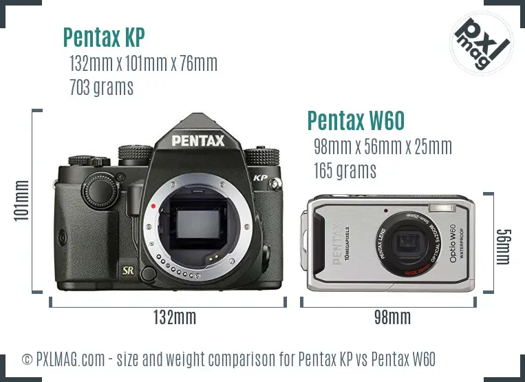 Pentax KP vs Pentax W60 size comparison
