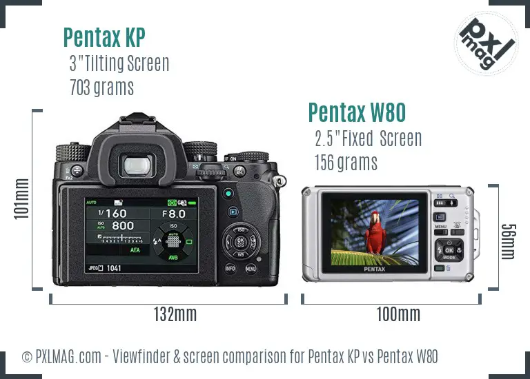 Pentax KP vs Pentax W80 Screen and Viewfinder comparison