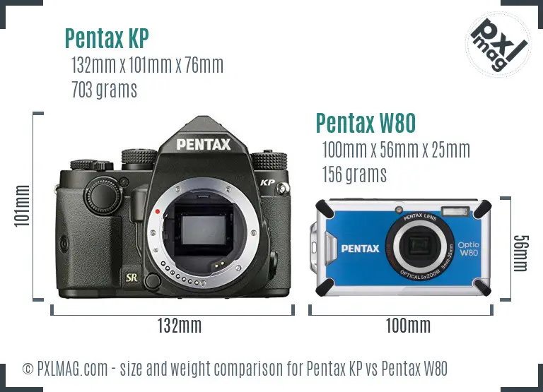 Pentax KP vs Pentax W80 size comparison