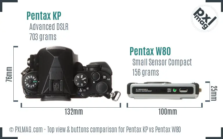 Pentax KP vs Pentax W80 top view buttons comparison