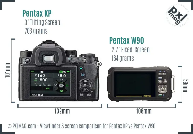 Pentax KP vs Pentax W90 Screen and Viewfinder comparison