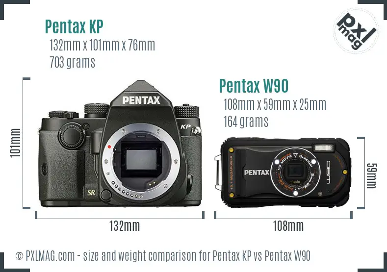 Pentax KP vs Pentax W90 size comparison