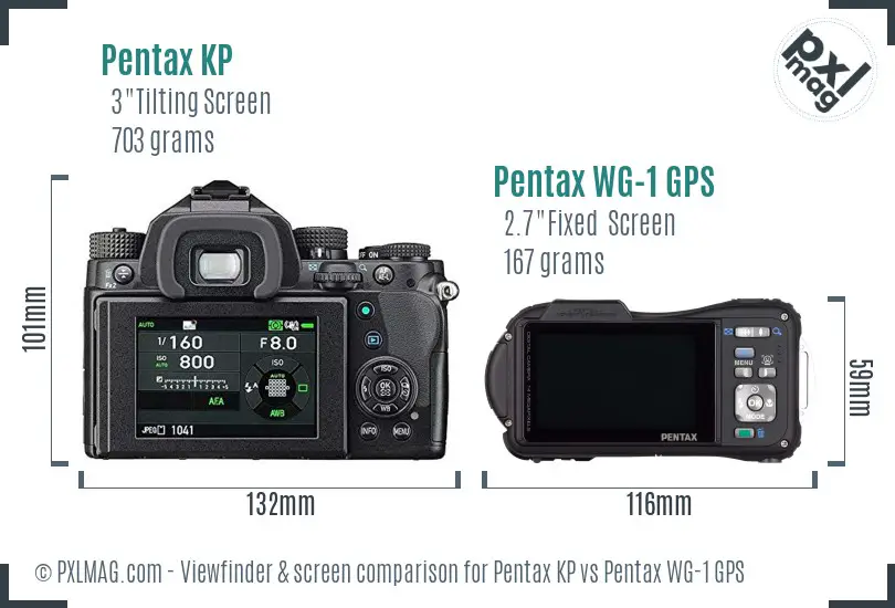 Pentax KP vs Pentax WG-1 GPS Screen and Viewfinder comparison