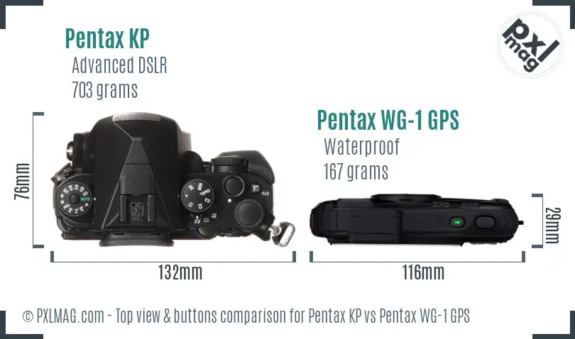 Pentax KP vs Pentax WG-1 GPS top view buttons comparison