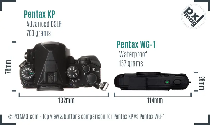 Pentax KP vs Pentax WG-1 top view buttons comparison