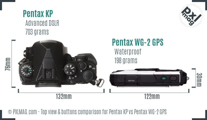 Pentax KP vs Pentax WG-2 GPS top view buttons comparison