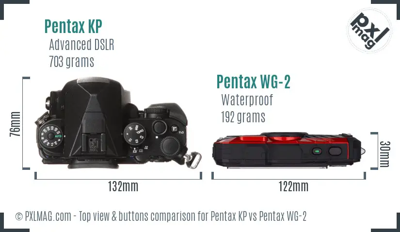 Pentax KP vs Pentax WG-2 top view buttons comparison