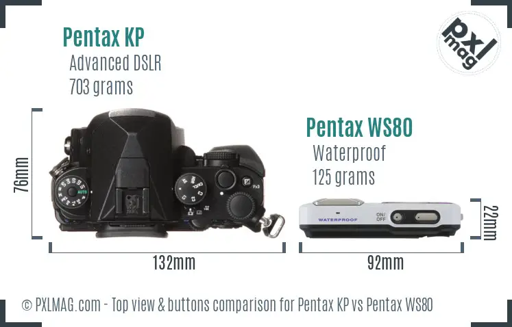 Pentax KP vs Pentax WS80 top view buttons comparison