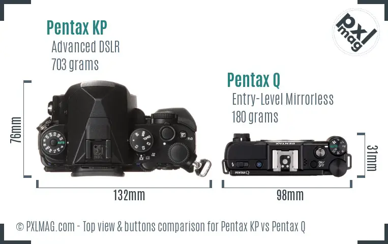 Pentax KP vs Pentax Q top view buttons comparison