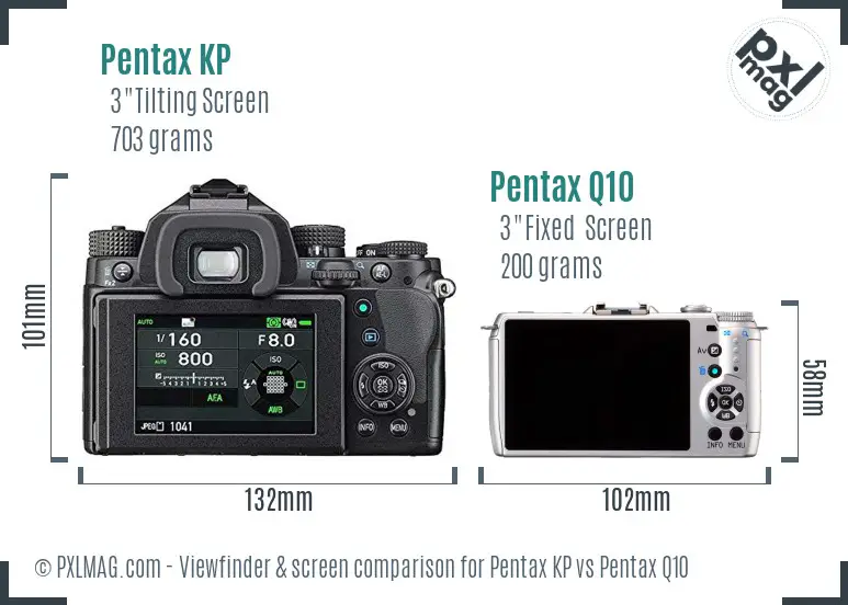 Pentax KP vs Pentax Q10 Screen and Viewfinder comparison