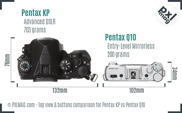 Pentax KP vs Pentax Q10 top view buttons comparison