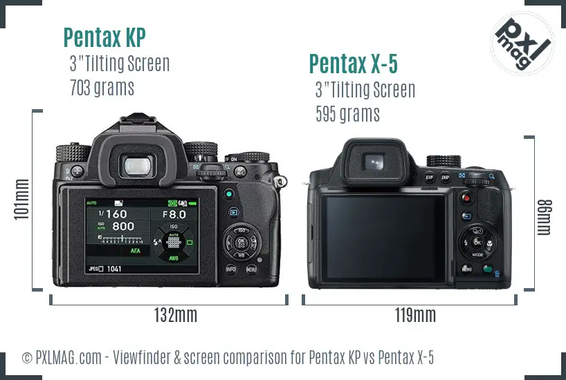 Pentax KP vs Pentax X-5 Screen and Viewfinder comparison