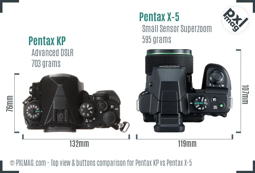 Pentax KP vs Pentax X-5 top view buttons comparison