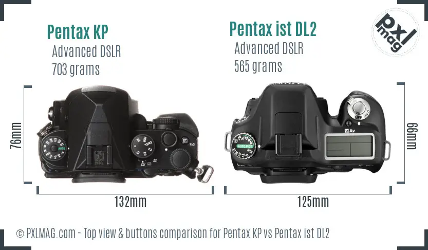 Pentax KP vs Pentax ist DL2 top view buttons comparison