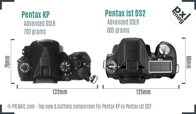 Pentax KP vs Pentax ist DS2 top view buttons comparison