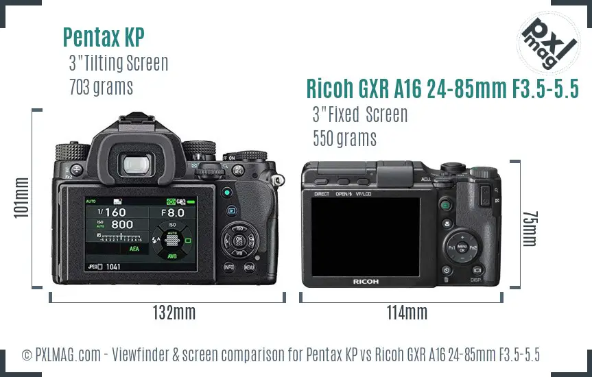 Pentax KP vs Ricoh GXR A16 24-85mm F3.5-5.5 Screen and Viewfinder comparison