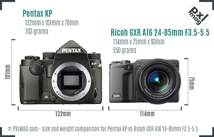 Pentax KP vs Ricoh GXR A16 24-85mm F3.5-5.5 size comparison