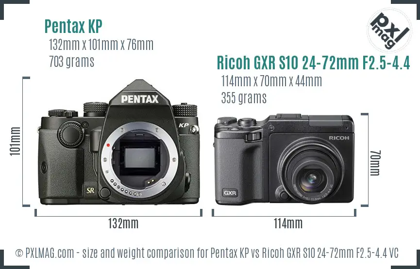 Pentax KP vs Ricoh GXR S10 24-72mm F2.5-4.4 VC size comparison