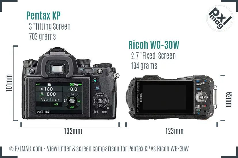 Pentax KP vs Ricoh WG-30W Screen and Viewfinder comparison