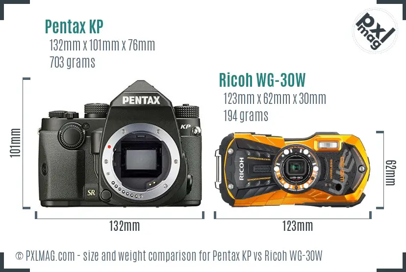 Pentax KP vs Ricoh WG-30W size comparison