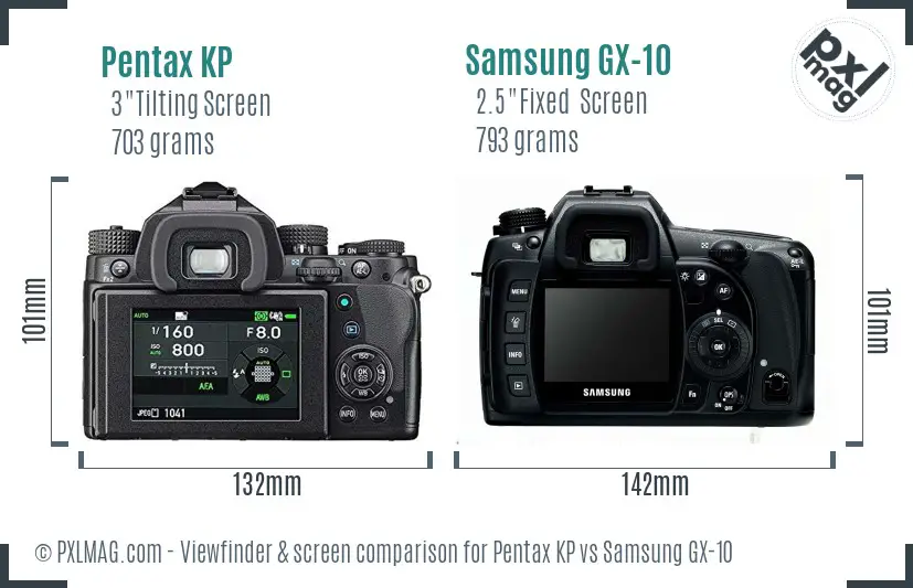 Pentax KP vs Samsung GX-10 Screen and Viewfinder comparison