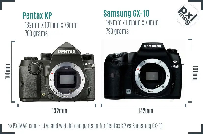 Pentax KP vs Samsung GX-10 size comparison