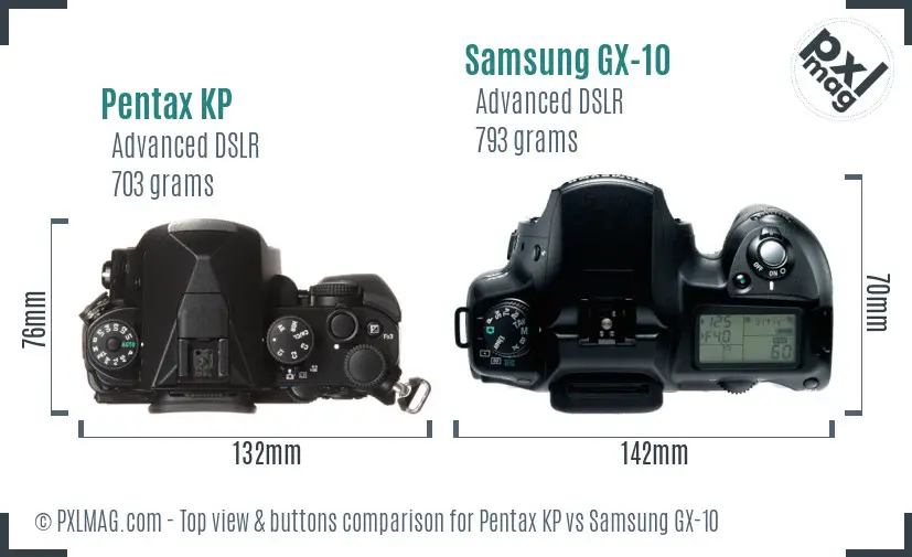 Pentax KP vs Samsung GX-10 top view buttons comparison