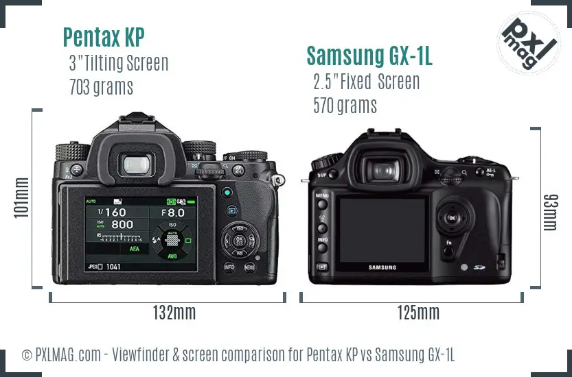 Pentax KP vs Samsung GX-1L Screen and Viewfinder comparison