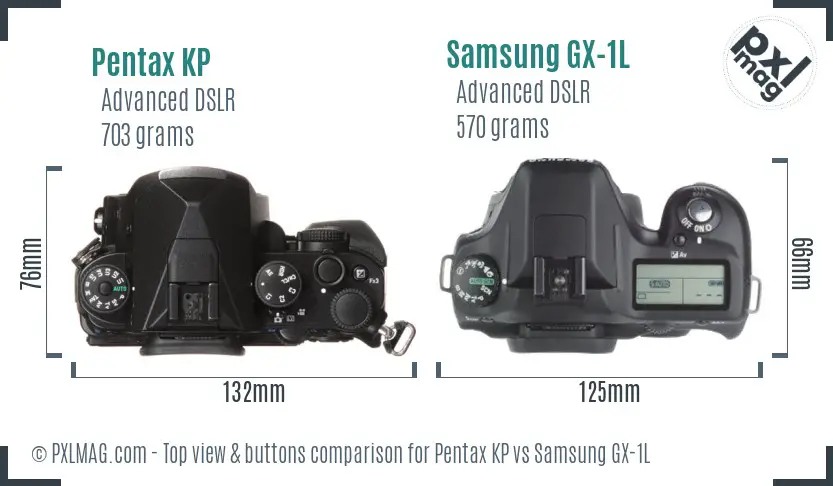 Pentax KP vs Samsung GX-1L top view buttons comparison