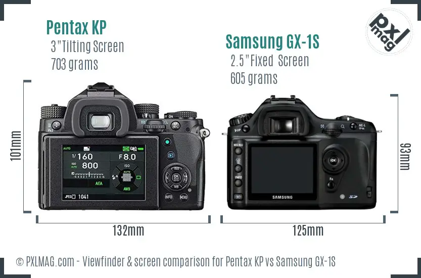 Pentax KP vs Samsung GX-1S Screen and Viewfinder comparison