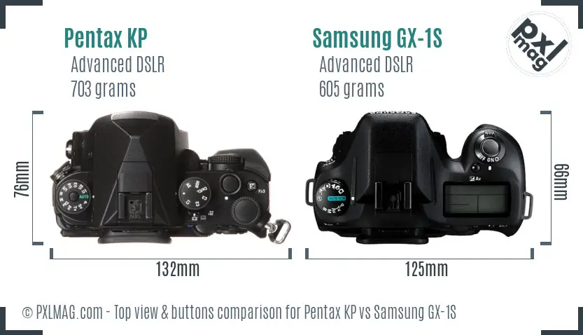 Pentax KP vs Samsung GX-1S top view buttons comparison