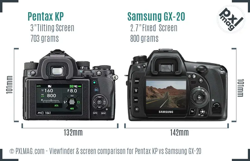 Pentax KP vs Samsung GX-20 Screen and Viewfinder comparison
