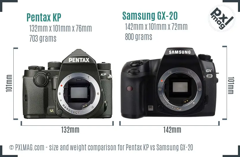 Pentax KP vs Samsung GX-20 size comparison