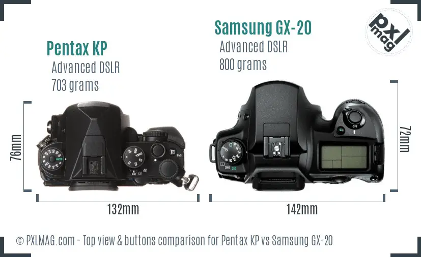 Pentax KP vs Samsung GX-20 top view buttons comparison