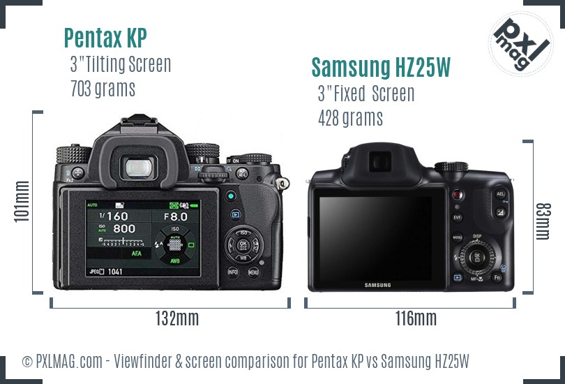 Pentax KP vs Samsung HZ25W Screen and Viewfinder comparison