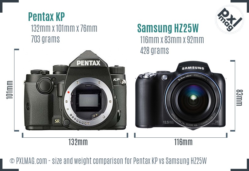 Pentax KP vs Samsung HZ25W size comparison