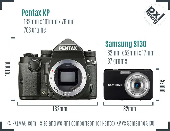 Pentax KP vs Samsung ST30 size comparison